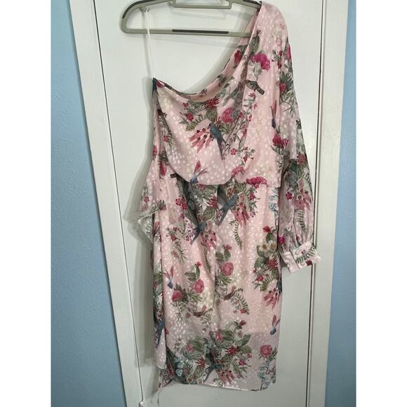 Lipsy x Abbey Dress Size 12 Pink Single Shoulder Fairy Core Coquette Bird Glam - Picture 5 of 9